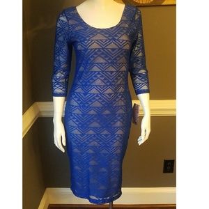 3/4 sleeved blue mesh dress
